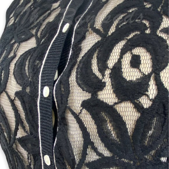 NWOT Donna Karan NY Floral Lace Button Up Banded Waist Cardigan Size Med… - Picture 3 of 9